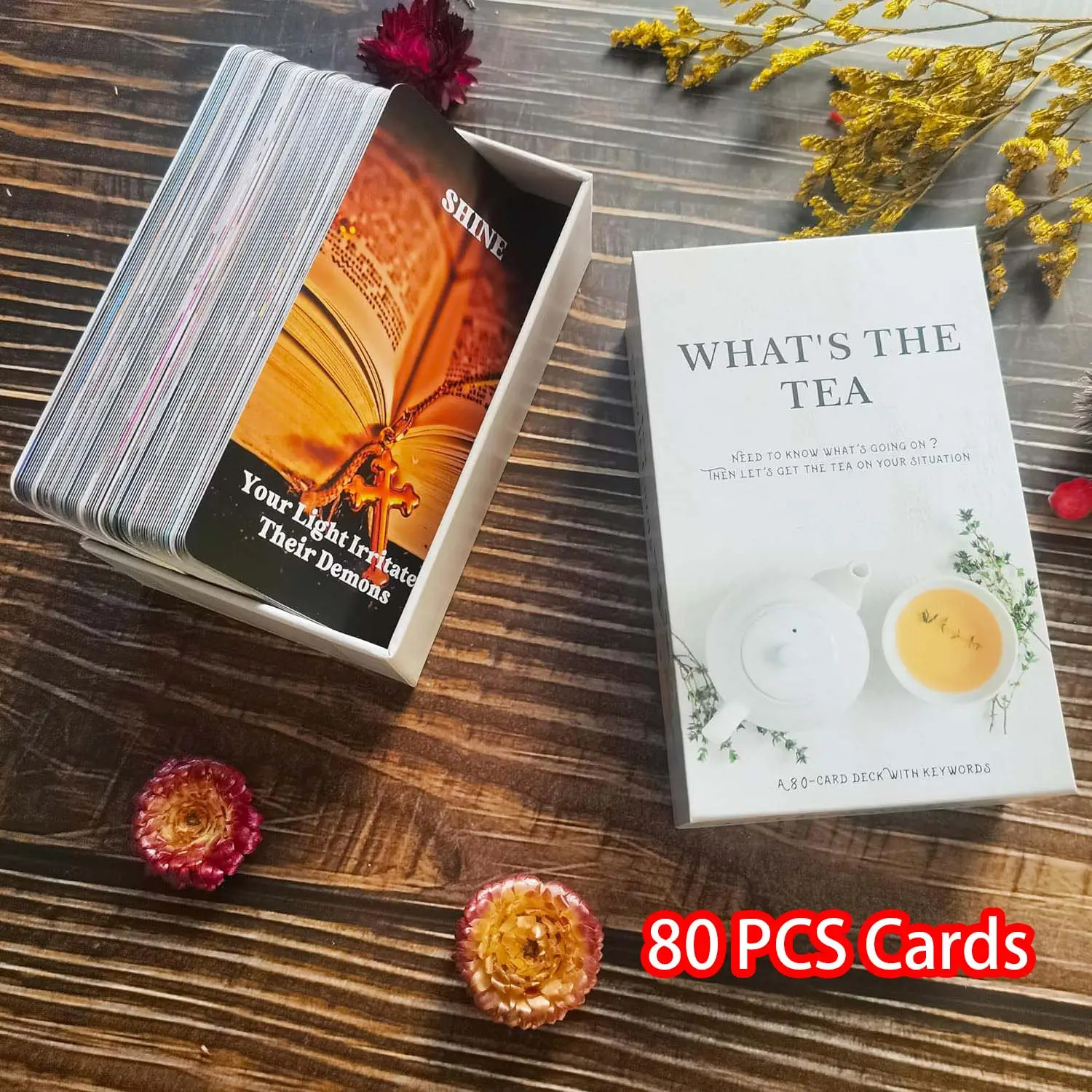 What's the Tea Oracle Cards Deck, 1 Set Divination Cards for Beginners, Party Tarot Cards Fortune Telling Game