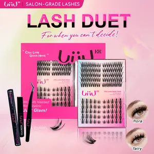 UiiUKK Lashes Duet Salon-Grade Pre-Matched D & C Curls Extension Kit Easy Apply Waterproof Soft Comfortable Makeup at Home Beginner Friendly Eyelashes Cosmetic