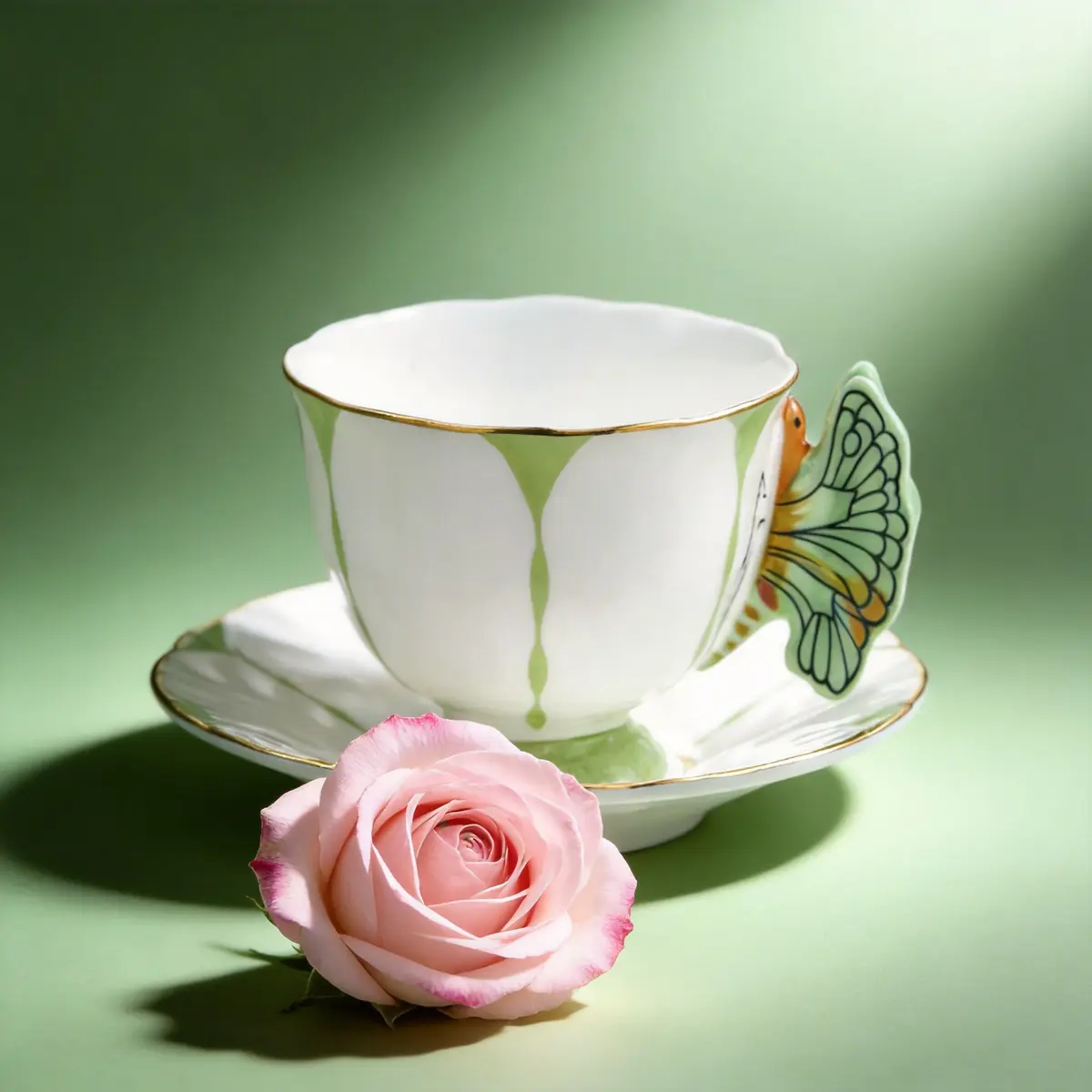 Aynsley Traditional Pink Butterfly Tulip Fine Bone China Cup & Saucer Set - Round-Oval Butterfly Handles, 600ml Teapot-Shaped Design, Vintage Kitchen Tea Ware for Collectors Gifting