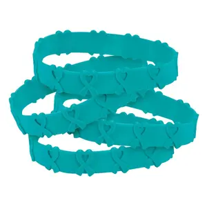 7 3/4" Teal Awareness Ribbon Pop-Out Rubber Bracelets - 24 Pc.