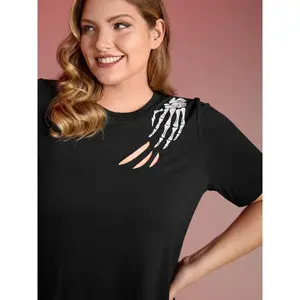 【Summer Turn-Up】BlOOMCHIC Plus Size Haunted Skeleton Hand Embroidery T-Shirt [M-6X] 2026 Summer Pick for Mother's Day