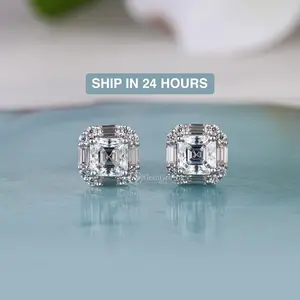925 Sterling Silver Moissanite Halo Stud Earrings