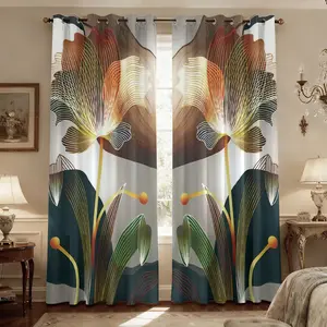 2-piece modern simple abstract flower dark green coffee contrast color line print semi-blackout curtains kitchen restaurant decoration light-blocking curtains filter translucent curtains