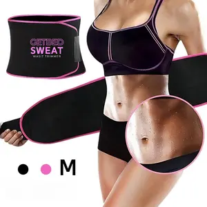 GETBED Sweat Ab Trainer for Women & Men - Adjustable Waist Trainer Belt for High Intensity Training & Gym Workouts - Black/Pink Neoprene Sweat Waist Trimmer Gel choose color BlackPink Sweat Waist Trimmer Attachment Resistance Ankle Strap