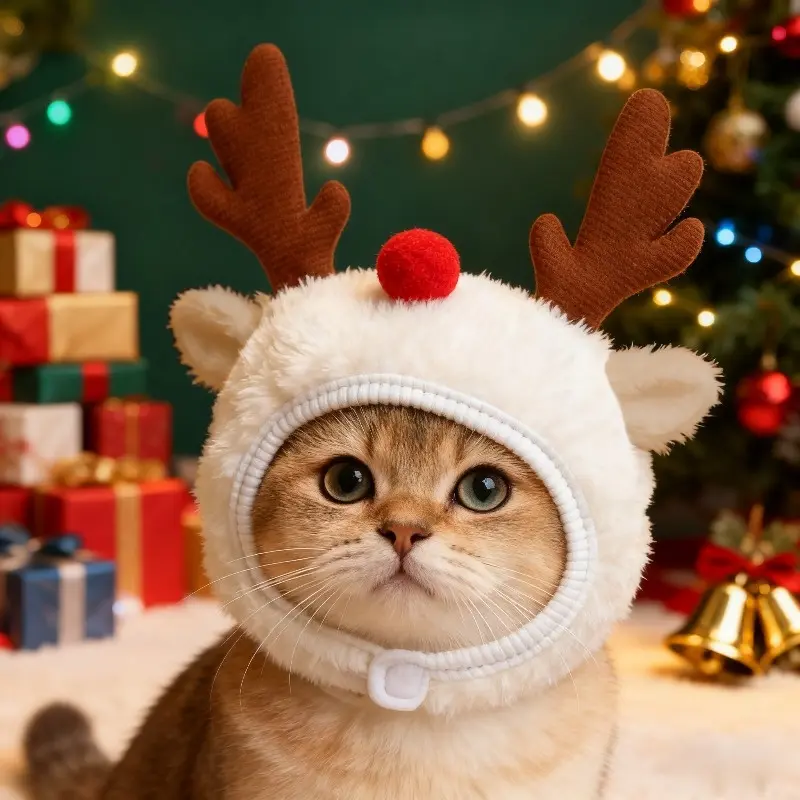 Dog & Cat Christmas Clothing Set - New Holiday Dress-Up Accessories Including Santa Elk Hat, Bandana Bib Scarf, Fleece Dress