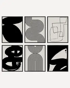 Black Abstract Set of 6 - Artistic Wall Decor Print for Room Aesthetic and Vibe