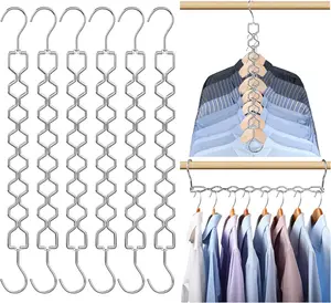6 Pack Space Saving Hangers for Clothes, Heavy Duty 30Lbs Capacity Magic Collapsible Clothes Space Saver Metal Hanger Organizer with 360 Swivel Hook, Closet Organizers Storage Dorm Room Essentials
