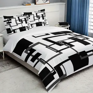 3-Piece Geometric Print Bedding Set with Zipper, Comfortable Bed Sheets Includes 1 Fitted Sheet + 2 Pillowcases