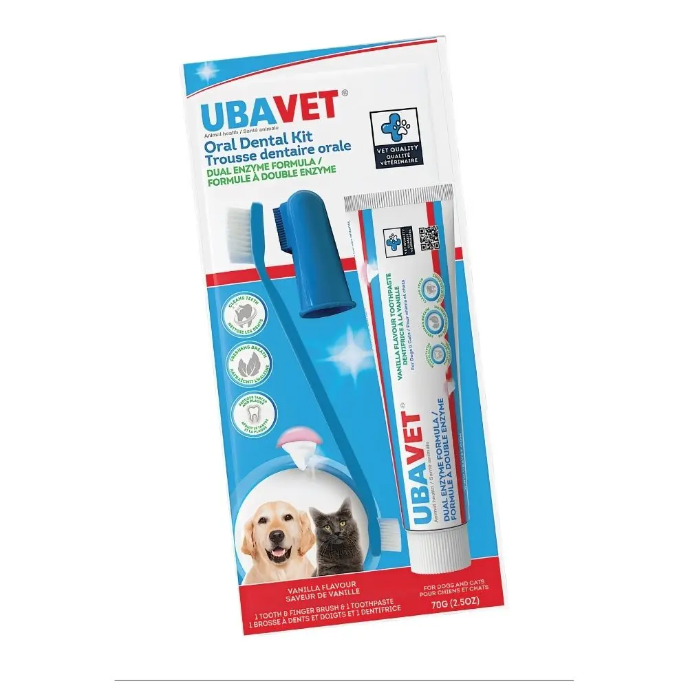UBAVET Complete Dental Kit for Dogs & Cats, Toothpaste & Brushes