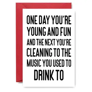 One Day You're Young and Fun and The Next You're Cleaning Toilet, Birthday Card, Funny Dad Card, Funny Birthday Gift for Adults, Parents, Friends