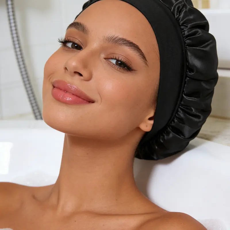 1pc Women's Satin Sleep Bonnet, Wide Elastic Brim with Anti-Slip Inner Band, Soft Breathable Hair Care Turban Cap, Hair Care Wrap, Haircare