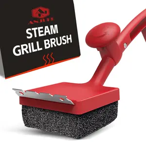 Anjure 4-in-1 Bristle-Free Grill Brush 18.8" Steam Grill Cleaner with Scraper & Bottle Opener Long Non-Slip Heat-Resistant Handle for Efficient Cleaning