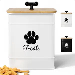 Dog Treat Container with Airtight Bamboo Lid – 6" x 8" Iron Jar, 12-Cup Capacity, Dog Treat Canister for Countertop Storage