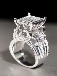 1 PC Glamorous Cubic Zirconia Ring For Women Artificial Zircon Ring For Wedding Engagement Anniversary Party Jewelry Valentine's Day Gift