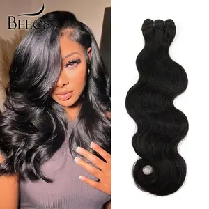 BEEOS 100% Real Raw Virgin Human Hair Bundles Body Wave Bundles Raw Human Hair Straight Bundles 26 28 30 Inch No Tangle & Shedding Natural Color Human Hair Weave Bundles