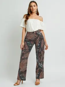 Ladies' Camouflage Utility Pants - Casual High-waisted Loose Straight-leg Wide-leg Jeans with Camouflage Pockets and Sports Style Camo Cargo