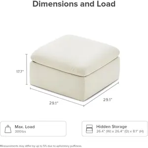 mopio Ottoman Module with Fully Removable Washable Covers, Large Storage Footrest and Seat Cube for Modular Sectional Cloud Couch, Modern Contemporary Module Piece, Off White Fabric
