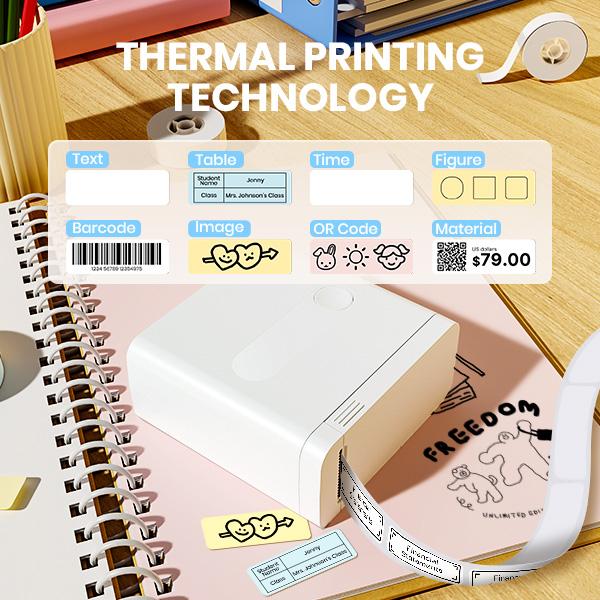 Portable Bluetooth Label Printer, D12 Wireless Handheld Printer with Tape Mini Sticker Maker for Barcodes Storage Office & Home Organization Thermal Printer