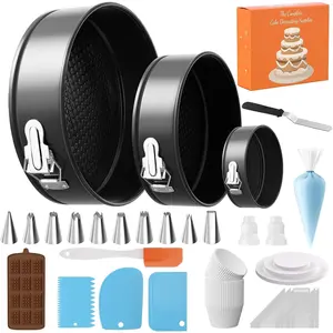 131 count Springform Pan Cake Pan Sets for Baking Non-Stick Cake Decorating Kit (4, 7, 9 Inch), Piping Bags and Tips Cheesecake Bakeware Baking Tools  Paper & Manual