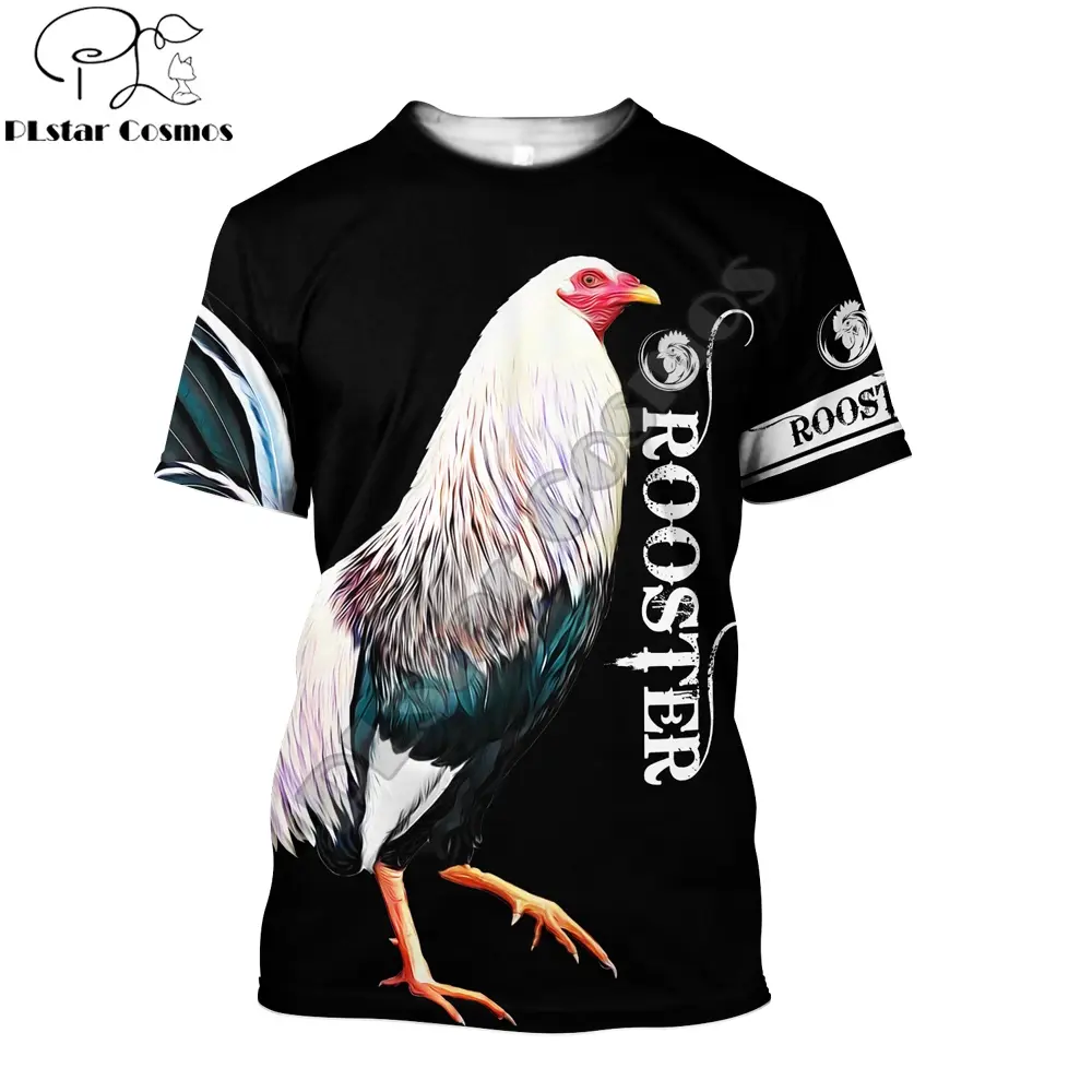 Men's 3D Rooster Farmer All Over Print T-Shirt, Unisex Casual Polyester Shortsleeve Summer Streetwear Top, Clothes