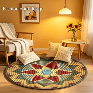1 piece 2D flat colored braided circular pattern floor mat, Home Decorative Rug, suitable for bedroom bedside decoration, living room home furnishings, balcony decor, hotel setup, entrance, kitchen, and bathroom, usable all year round