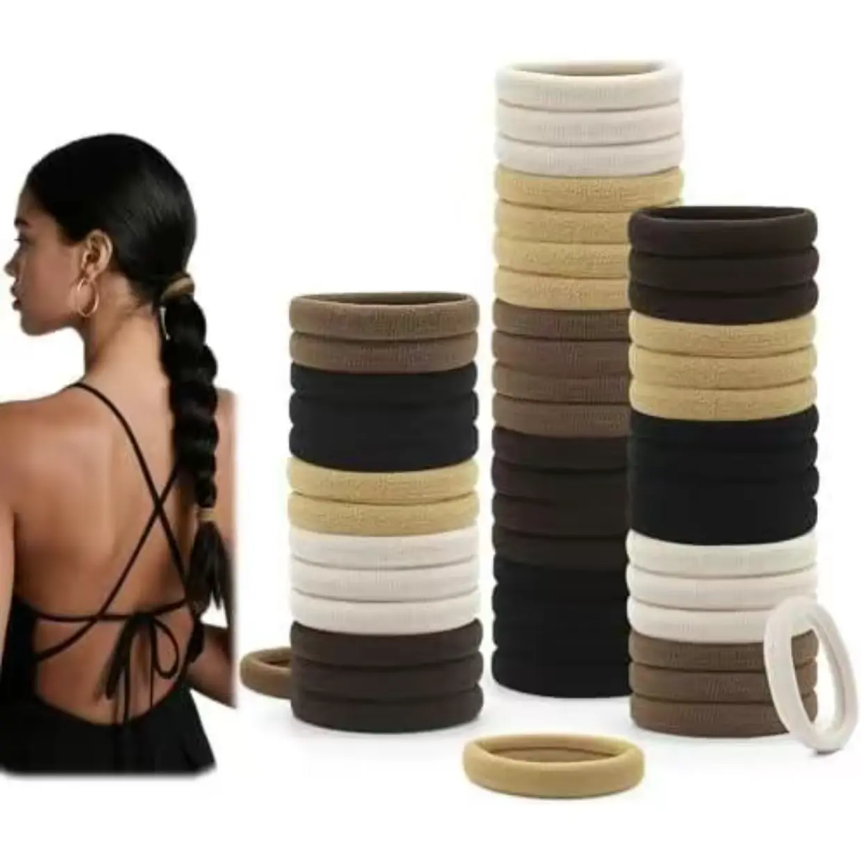 40 Piece Set of Seamless Headband for Thick Hair 4-Color Soft Ponytail Fixator Non- Destructive Elasticity Scrunchie