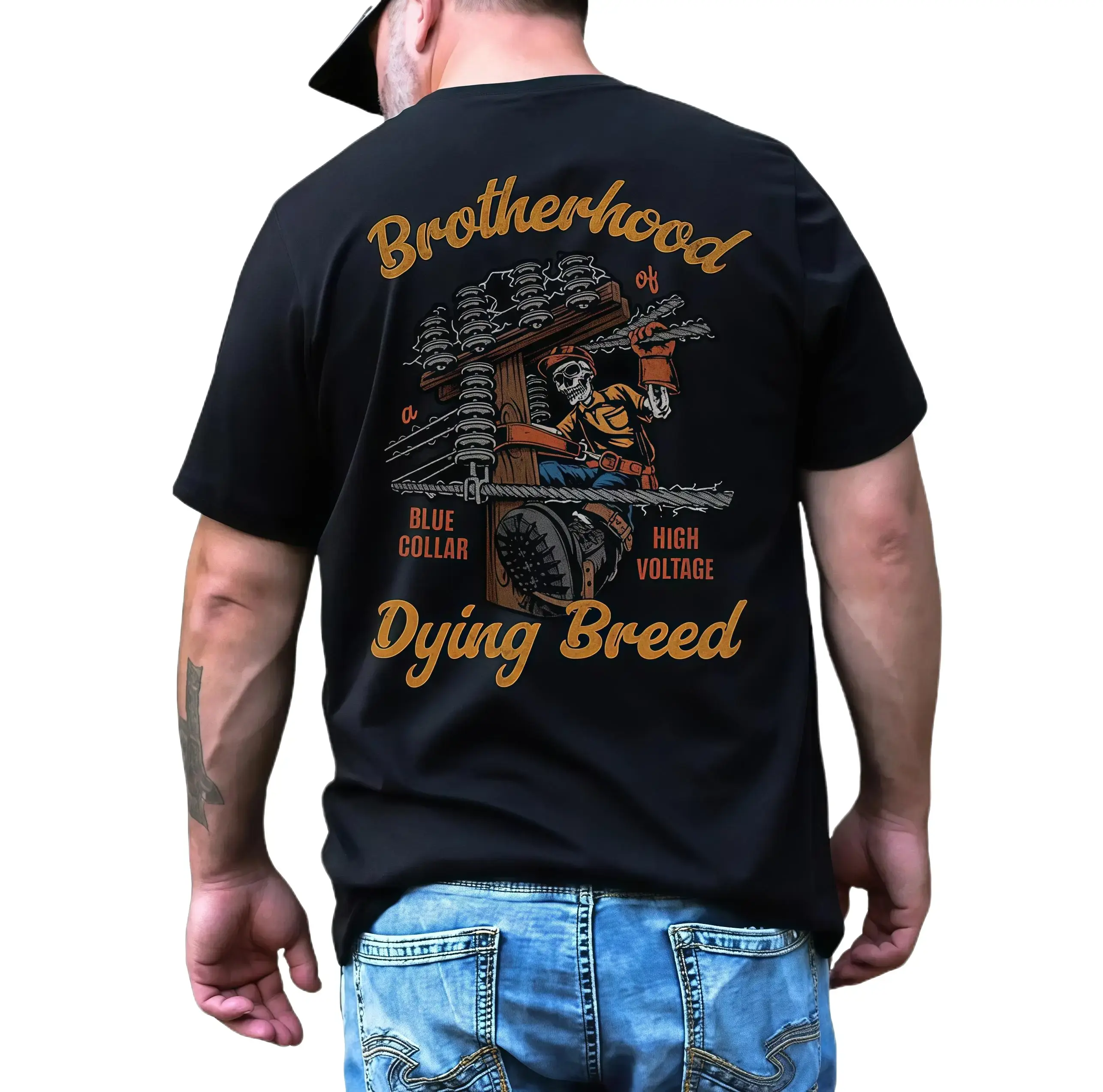 Lineman Shirt for Men| Proud Blue Collar Lineman Tee| Utility Worker Workwear Graphic T-Shirt| Perfect Father’s Day GiftNot all heroes wear capes.Some climb poles.