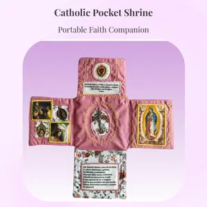 Hand Sewn Catholic Pocket Shrine - Silver Cross & Sacred Artwork, Portable Faith Altar, Handmade Devotional Jewel, Heartfelt Blend of Art & Spirituality, Handcrafted for Daily Devotion