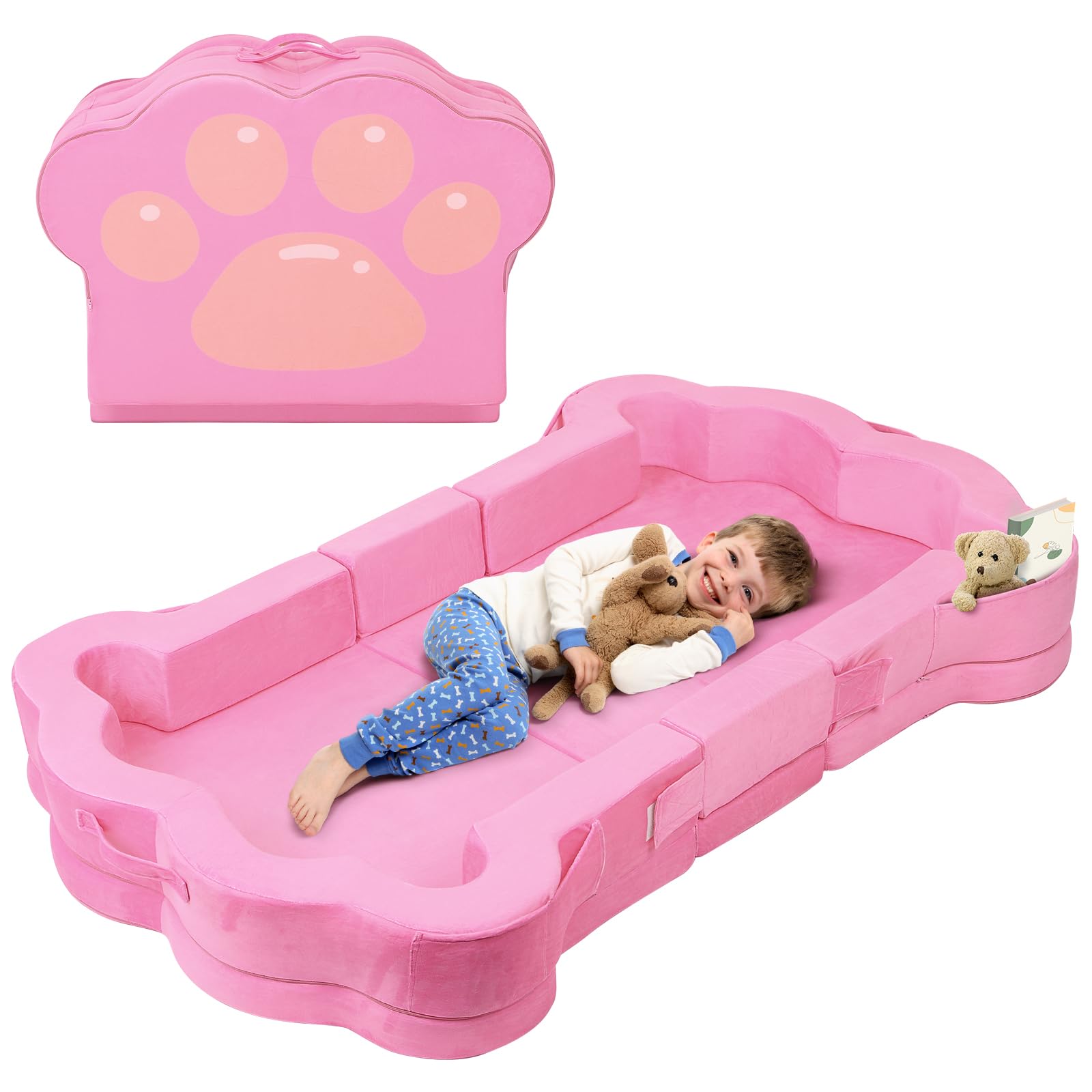 Portable Toddler Floor Bed,Foldable Toddler Travel Bed with Washable Cover for Kids,Soft and Safe