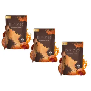 3P-RYZE SUPERFOODS Mushroom Medium Roast Coffee USDA Organic with 6 Adaptogenic Mushrooms, USA Grown Instant Coffee for Better Energy, Focus Digestion Immunity with Lions Mane & Turkey Tail 30 Servings Vitamin Dietary