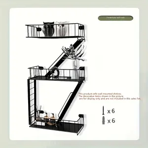 Fire Escape Wall Shelf - Decorative Ladder Shelf, Wall Art Floating Shelf Black Metal Shelves for Bedroom, Home Office Storage and Display