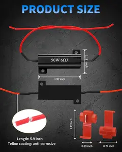 50W 6ohm LED Load Resistors with Quick Wire Clips, Aluminum Housing Resistor for LED Turn Signal Lights, Fix Hyper Flash & Blink Error Code, Automotive Replacement Resistor (Black, 4PCS)