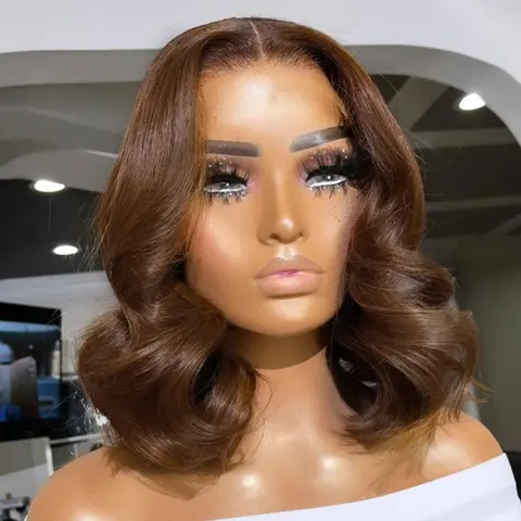 Chocolate Brown Bob HD Transparent Lace Front Bob Wig  Body Wave Human Hair Wigs #4 Brown Colors With Baby Hair Pre Plucked For Woman 180% Density