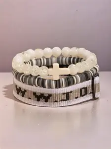 WWJD Letter Beaded Bracelet, Fashionable Cross Charm Decor Beaded for Women & Men, Trendy All-match & Exquisite Jewelry for Birthday Gift, Thoughtful Gift Idea, Religious Jewelry Gift