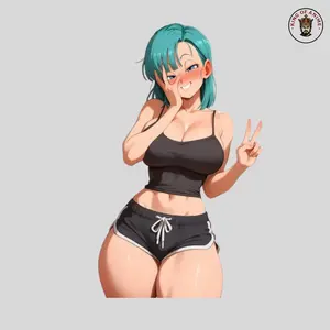 Teal Hair Anime Girl Sticker Funny Blush Face Peace Sign Kawaii Waifu Laptop Phone Sticker Decor