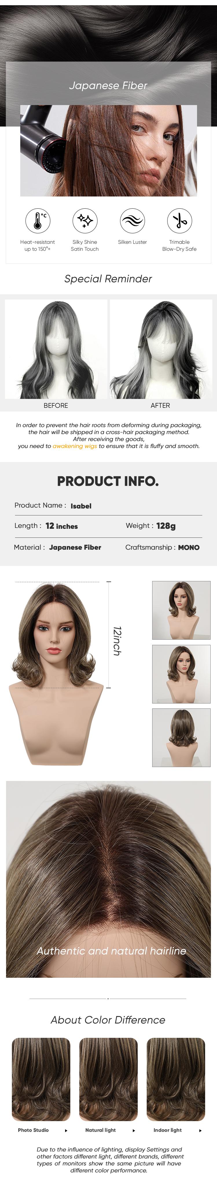 Isabel- NEW! DWY Mono Lace Front Free Part 14 Inches Wavy Brown with Blonde Highlights Glueless Synthetic Wig