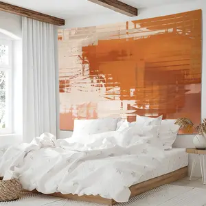 Orange Abstract Brush Stroke Tapestry, Modern Art Wall Hanging, Boho Aesthetic Tapestries, Soft Wall Blanket, Abstract Backdrop Decor for Bedroom & Dorm