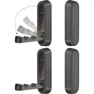4 count Folding Coat Hooks, Flip Down Hook, Foldable  Hook Wall, Heavy Duty Invisible Folding Hooks for Hanging Coats, Bags, Hats, Cooking Utensil, Bathrobes,  (Black)