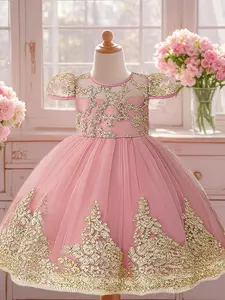 Toddler Girl's Glitter Embroidery Lace Flower Sweater Dress, Elegant Romantic A Line Dress for Party Wedding Guest, Kids Clothes for Spring & Fall
