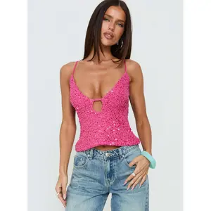Feel The Vibrations Sequin Top Hot Pink