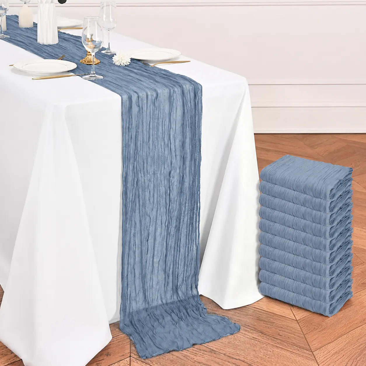 3/10 Pack Cheesecloth Table Runner 20 x 120 Inch,Boho Gauze Table Runner for Wedding Decor,Bridal Shower,Baby Shower,Birthday Party,Rustic Farmhouse Table Decoration,Soft Wrinkled Sheer Fabric for Reception,Home & Holiday Decor