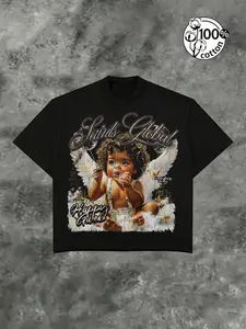 Unisex 100% Cotton Saints Global Angel Baby Graphic Print Oversized Casual T-Shirt | Y2K Vintage Streetwear Top Menswear Fashion Vibe