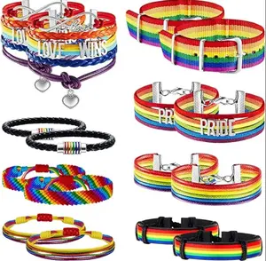 16 Pieces Pride Bracelet Adjustable Rainbow Bracelet Rainbow Love Wins Wristband Pride Collection Nylon Wristband for Men Women Supplies