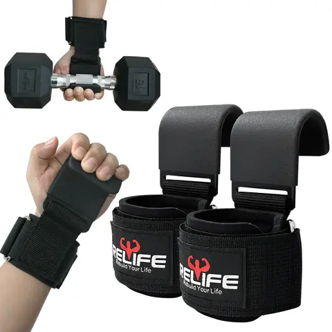 RELIFE Heavy-Duty Lifting Straps - Reinforced Nylon, Neoprene Padding, Steel Hooks, 250lb Capacity, Comfortable Grip, Anti-Slip, Adjustable Unisex Wrist Fit for Deadlifts, Enhance Performance Bodybuilding Fitness Equipment