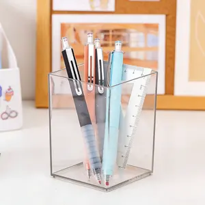 Creative Student DIY Desktop Square Pen Holder, Simple Aesthetic Acrylic Transparent Storage Container, Office Desk Organizer Decor Gift
