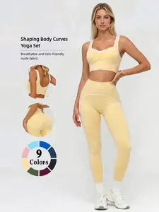 Women's Sporty Yoga Set, Quick-Dry High Elasticity Tight Yoga Pants + Sports Bra, Ideal for Outdoor Intense Activities, Quick Dry Activewear, Sports Clothing Set