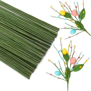 60 Pack Floral Stems, Green Floral Wire Stems, 2 Gauge Artificial Flower Stems for Easter Flower Making Supplies