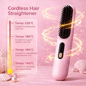 Go Brush - Pro for Short Hair - 2026 Upgraded Cordless Straightening Brush with 30s Fast Heat, 3 Temperature Settings, Ionic & Ceramic Care, 2500mAh USB-C Rechargeable for Frizz-Free Styling (Pink)