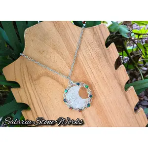 Wire Wrapped Quartz Moon Pendant