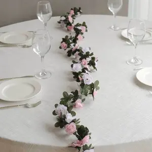 2 Pack Blush Dusty Rose Mini Rose Artificial Silk Rose Vines Hanging Flower Garland with 45 Flower Heads - 8ft